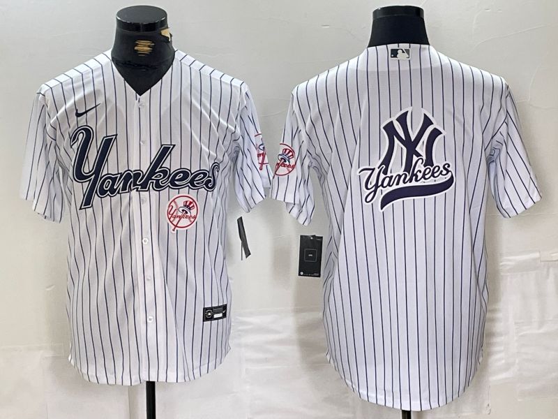 Men New York Yankees Blank White stripe Three generations joint names Nike 2024 MLB Jersey style 12->new york yankees->MLB Jersey